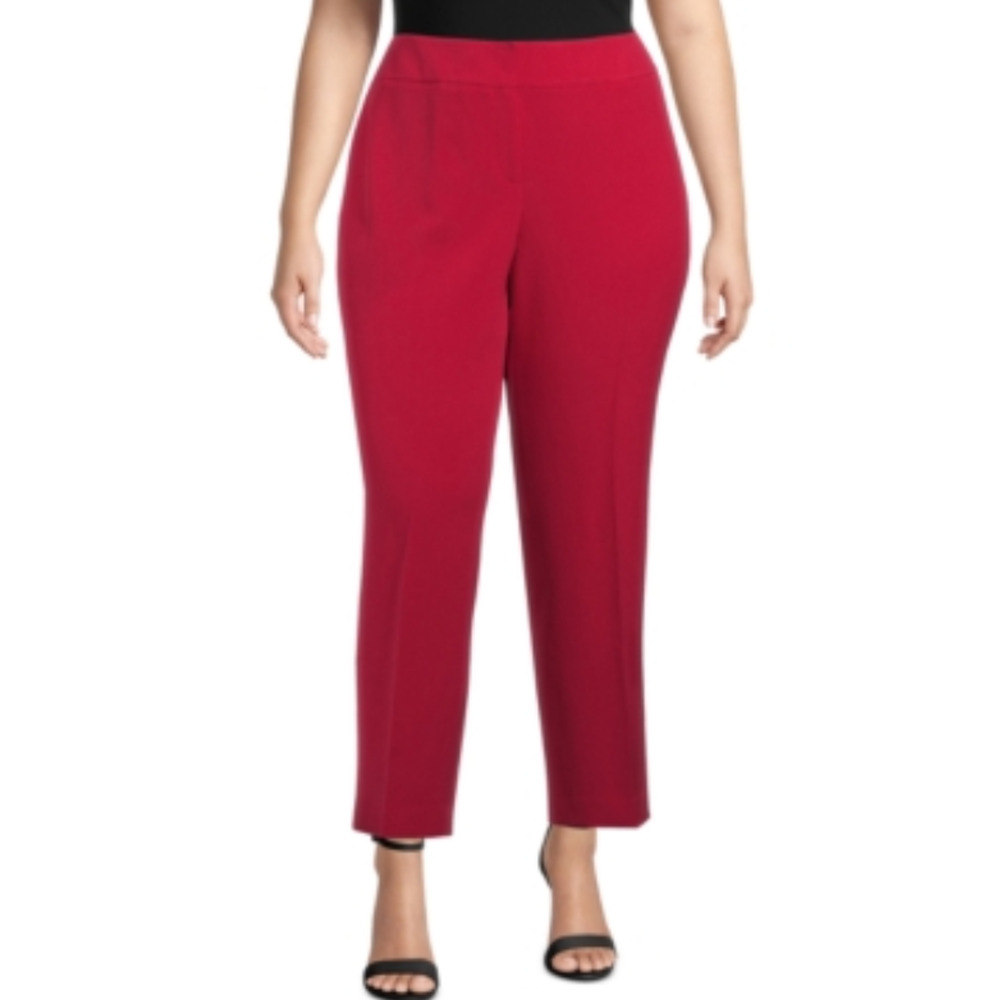 Kasper Stretch Crepe Slim-Leg Pants Fire Red Plus Size 22W 2901